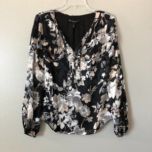 WHBM Floral Blouse Size 4 Gray, Black, Tan